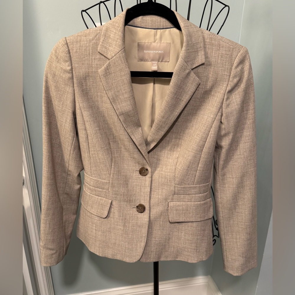 Banana Republic Blazer Light Khaki 0 0P Petite Women’s Washable